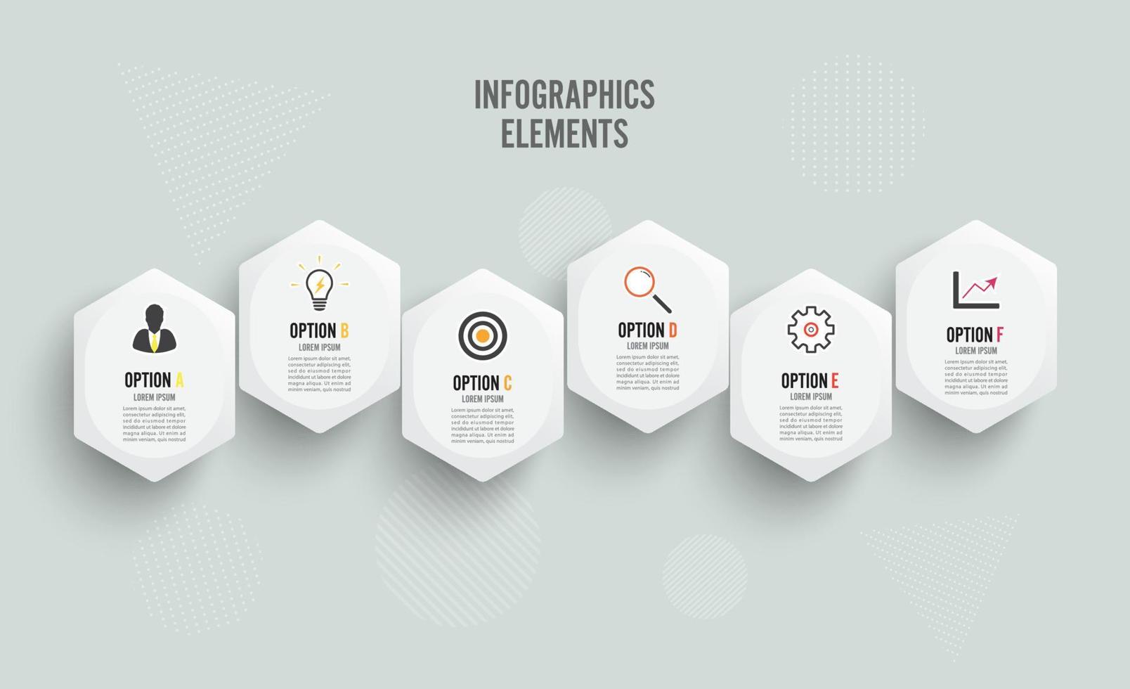 Vektor-Infografik-Vorlage mit 3D-Papieretikett, integrierte Kreise. Geschäftskonzept mit 6 Optionen. für Inhalt, Diagramm, Flussdiagramm, Schritte, Teile, Zeitachsen-Infografiken. vektor