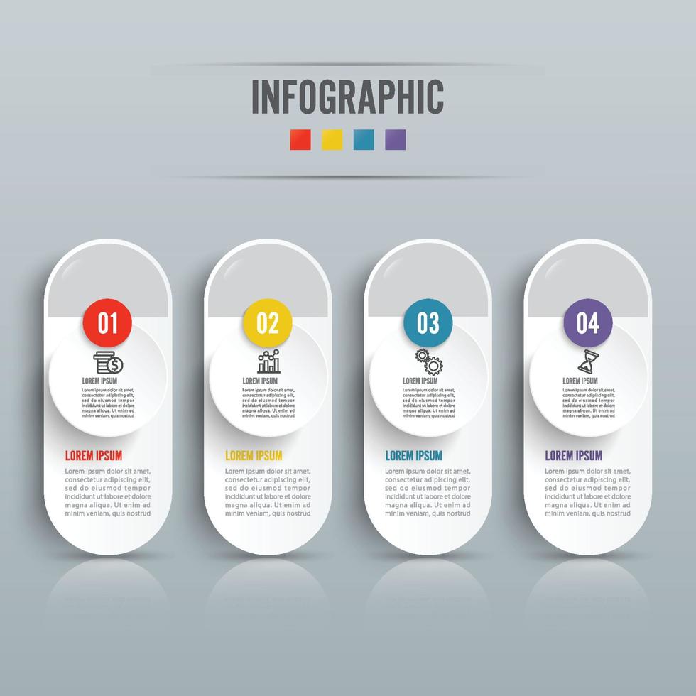 infographics design vektor och marknadsföringsikoner kan användas för arbetsflödeslayout, diagram, årsredovisning, webbdesign. affärsidé med fyra alternativ, steg eller processer.