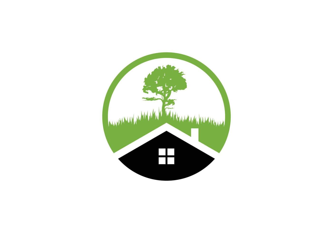 einfaches Symbol schwarzes Haus isolierte Gras- und Baum-Logo-Vorlage Design-Inspiration vektor