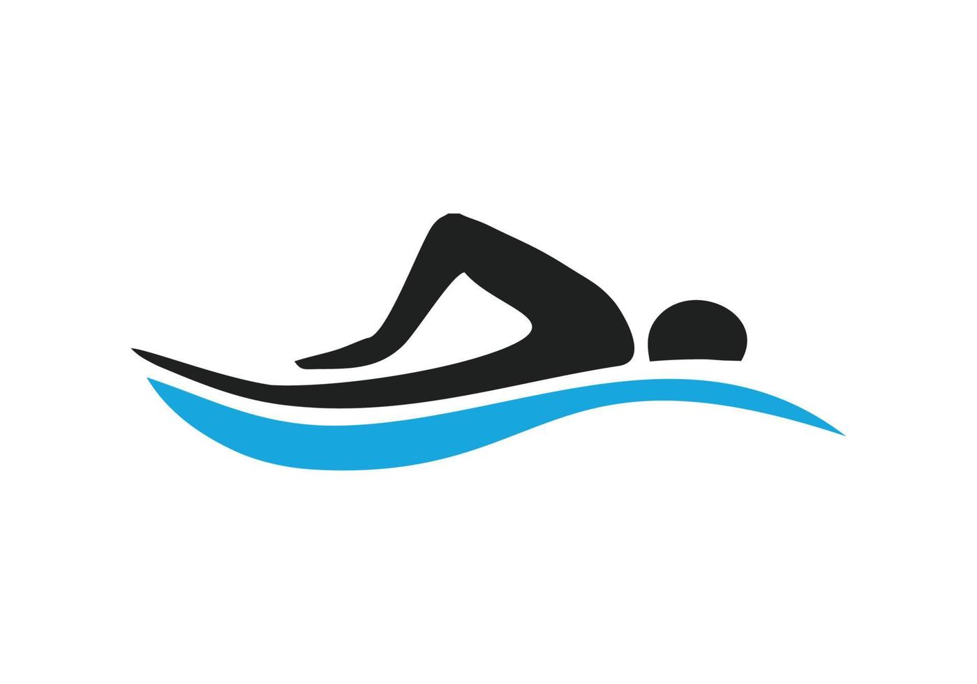 blå simning logotyp med abstrakt man siluett. vektor