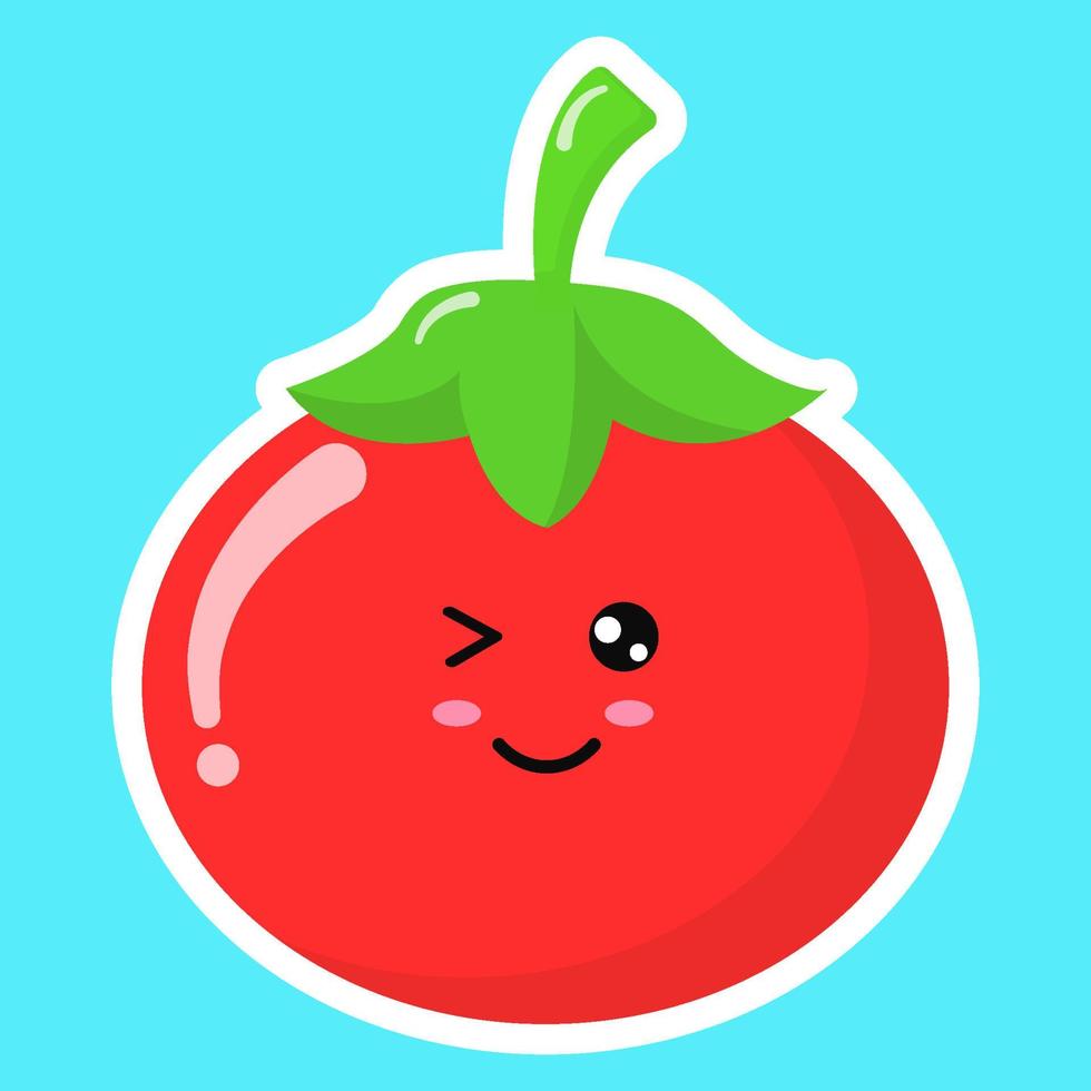 süße kawaii tomate cartoon frische gemüse vektorillustration vektor