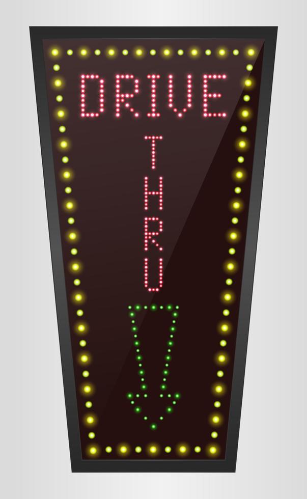 leuchtendes Retro-Licht-Banner-Drive-Thru auf braunem Hintergrund.Vektor vektor