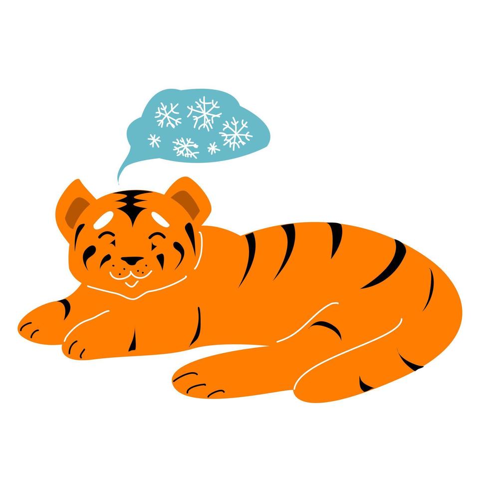 Der Tiger schläft und er träumt vom Schnee. vektor