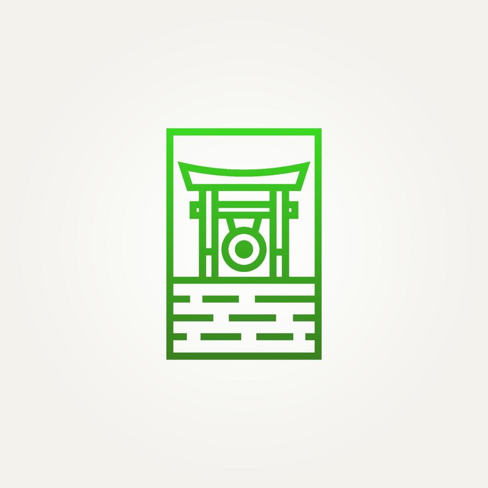 japanisches Torii-Gate-Gong-Logo mit minimalistischer Linie vektor