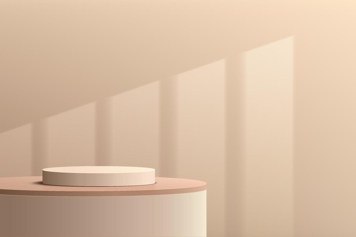 abstrakt 3d beige cylinderpiedestalpodium med krämbrun väggscen och fönsterbelysning. modern geometrisk renderingsplattform minimal design för presentation av kosmetiska produkter. vektor eps10