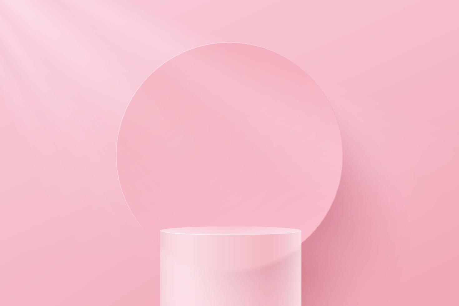 genomskinlig glascylinder piedestal podium. söt rosa minimal väggscen och cirkulär formbakgrund med skugga. vektor rendering 3d-form för produktvisning presentation. abstrakt rum koncept.