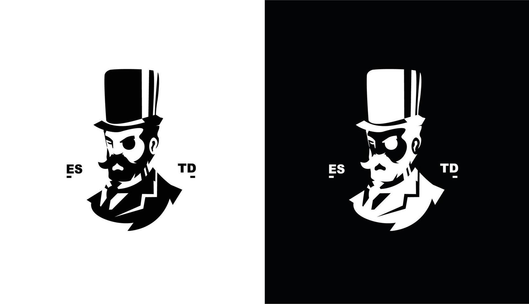 hatt med män medeltida mode, vintage kläder klassisk logotyp design med mustasch och skägg vektor