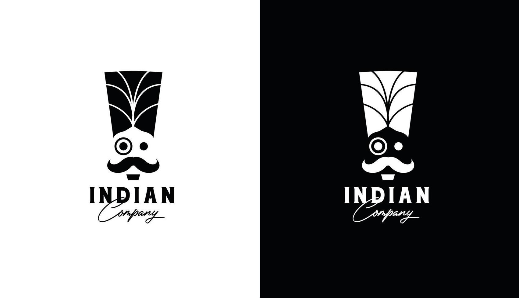 indisk företag mustasch logotyp design med glasögon och hatt, lämplig för frisersalong, salong och matrestaurang vektor