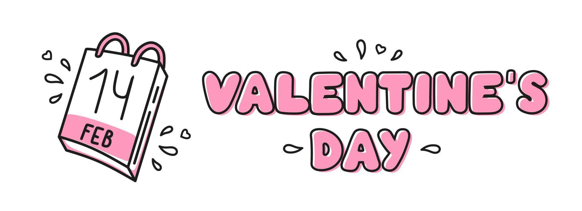 kalligraphische Inschrift Happy Valentines Day mit Kalender, hervorgehoben auf weißem Hintergrund. Verwendung am Valentinstag auf Textilien, Geschenkpapier, Hintergründen, Souvenirs. Vektor-Illustration vektor