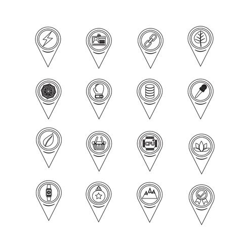 Set av Map Pointer-ikoner för webbplats och kommunikation vektor