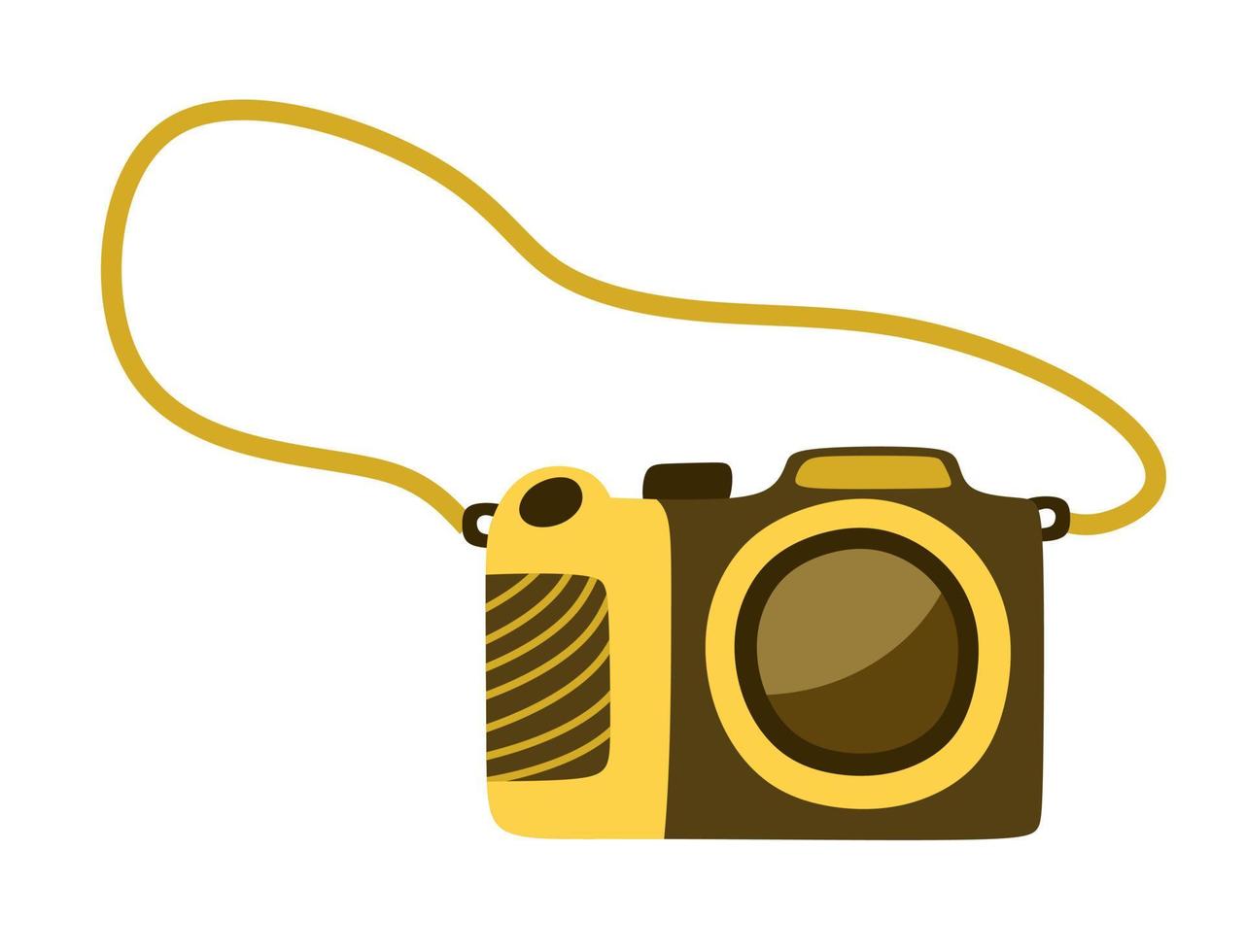 gul kamera i platt stil. en kamera för vandring, turism, resor. vektor illustration isolerad på en vit bakgrund