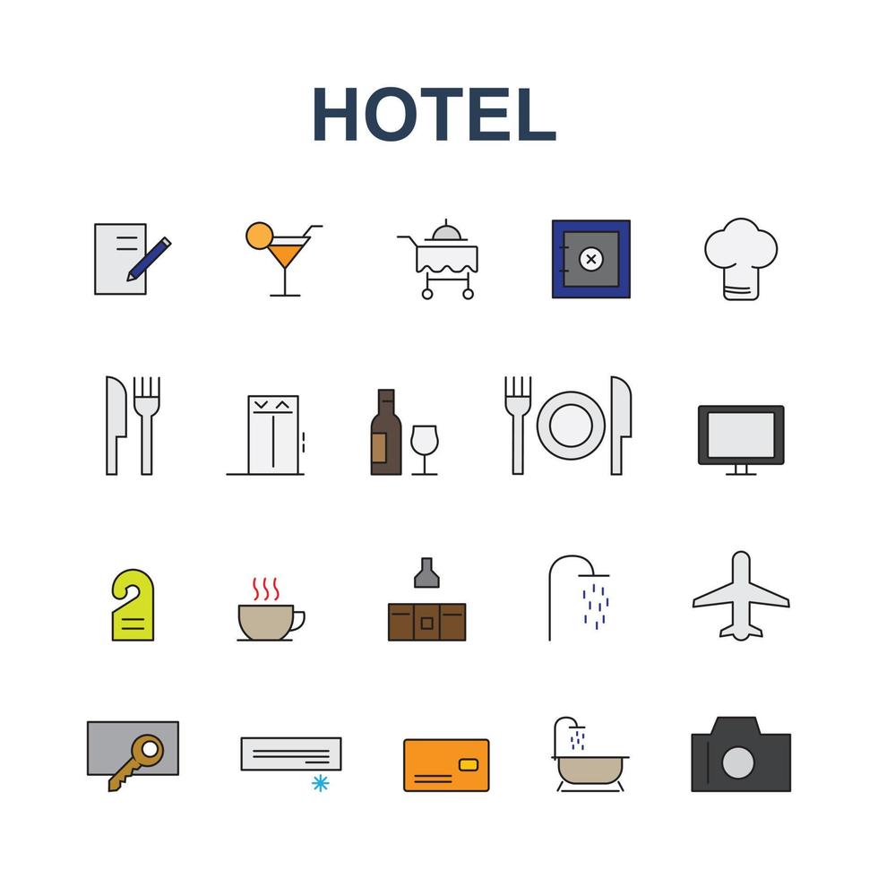 Hotel-Icon-Set vollfarbig editierbarer Vektor