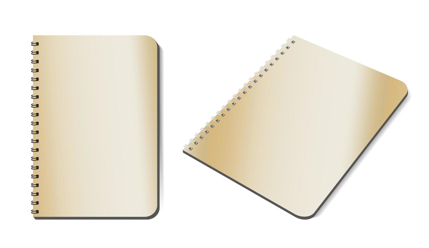 Das Modell eines Notizbuchs auf einer Feder ist eine isolierte Illustration auf weißem Hintergrund. Das Vorlagenlayout ist bereit für Ihr Design. Vektor eps 10