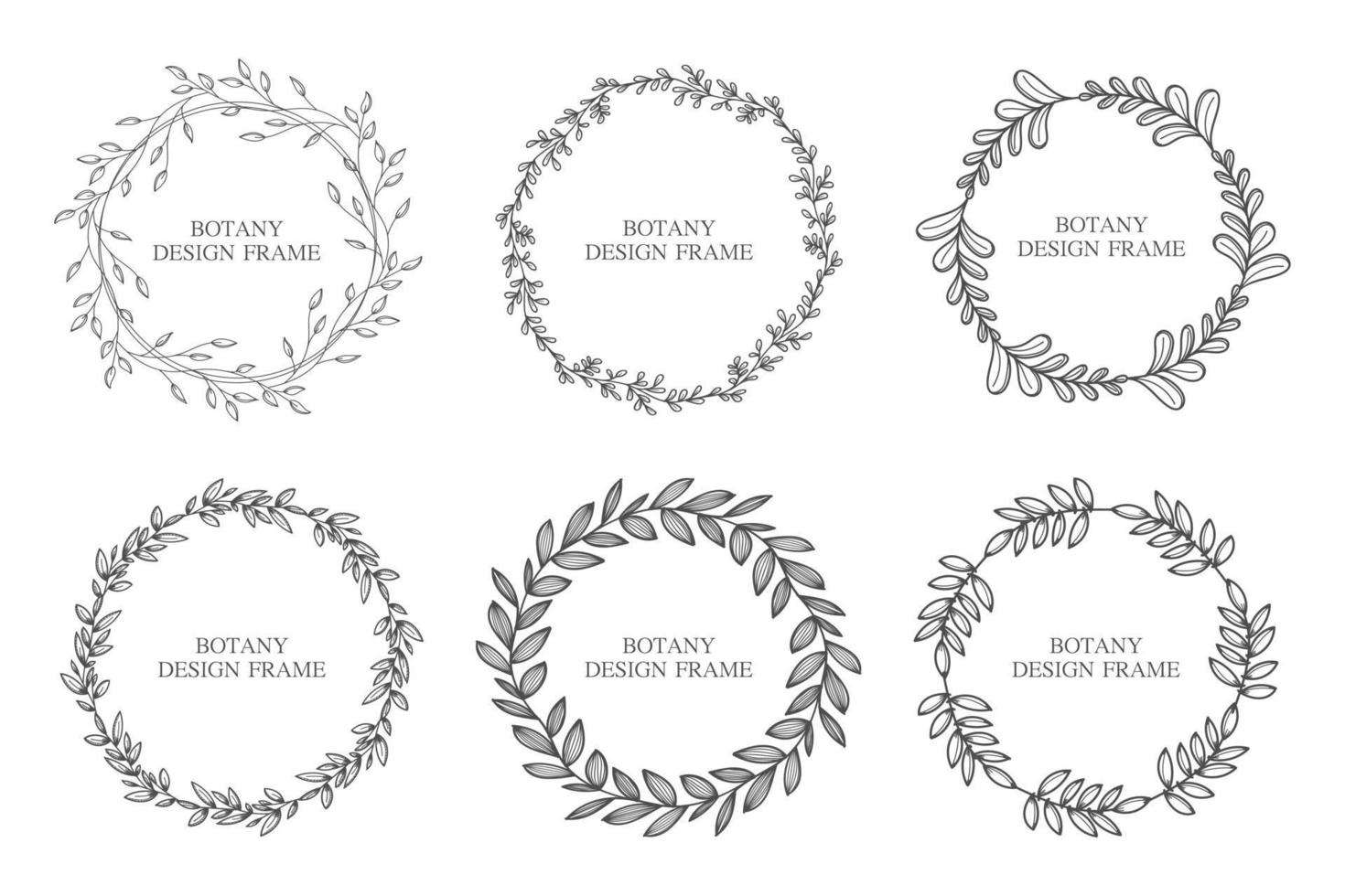 ställ in geometrisk blomkrans med löv och grenar. botanik rund ram isolerad på vit bakgrund. för bröllopsinbjudningar, vykort, affischer, etiketter av kosmetika och parfymer. vektor