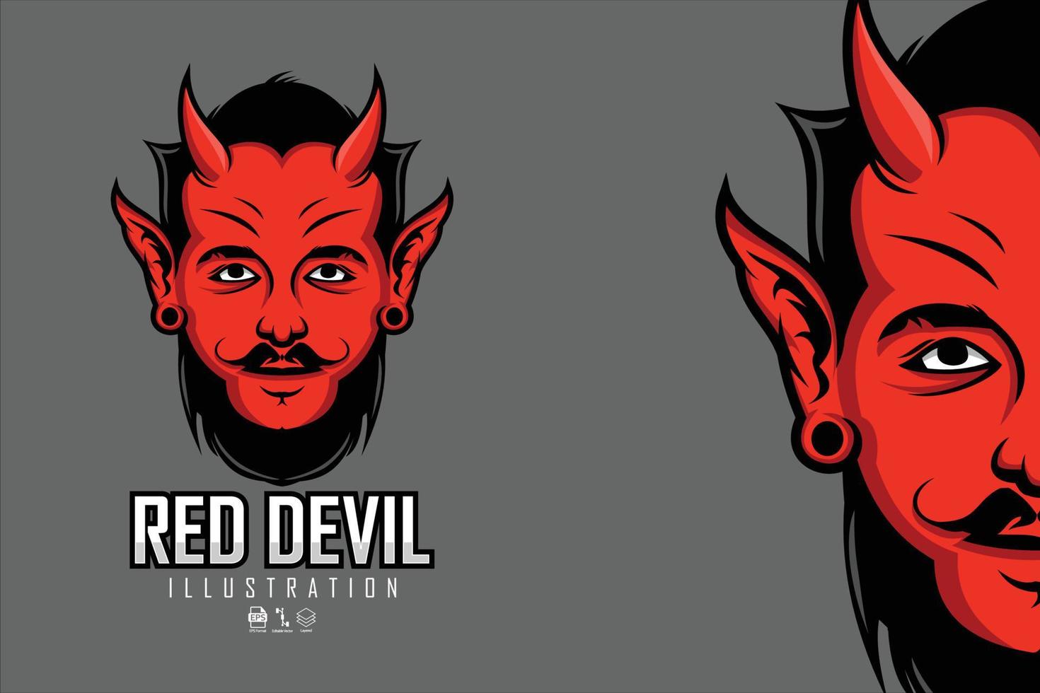 röd djävulshuvud illustration med en grå bakgrund.eps vektor