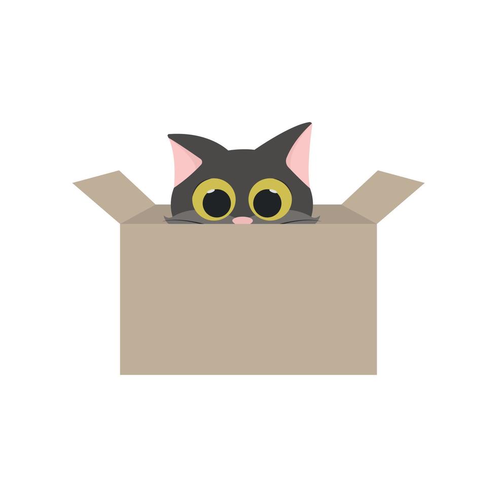 süße Katze in einer Kiste. Vektortier. Haustiercharakter vektor