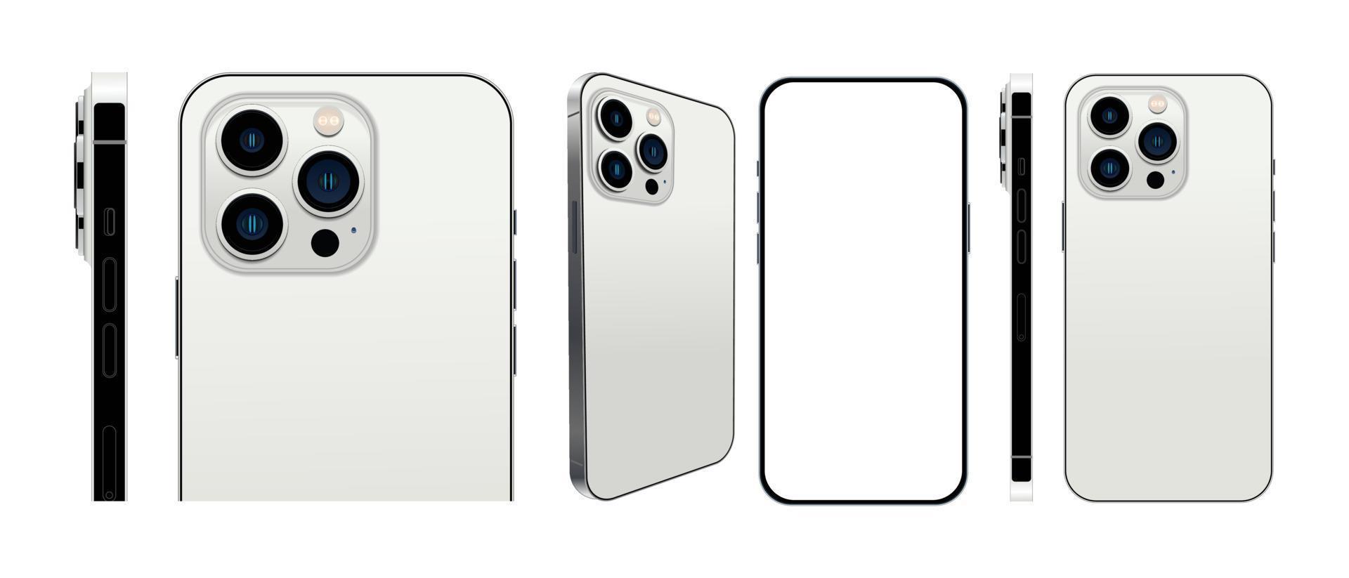realistisk uppsättning smartphone silver färg layouter isolerad på en vit bakgrund. vektor illustration