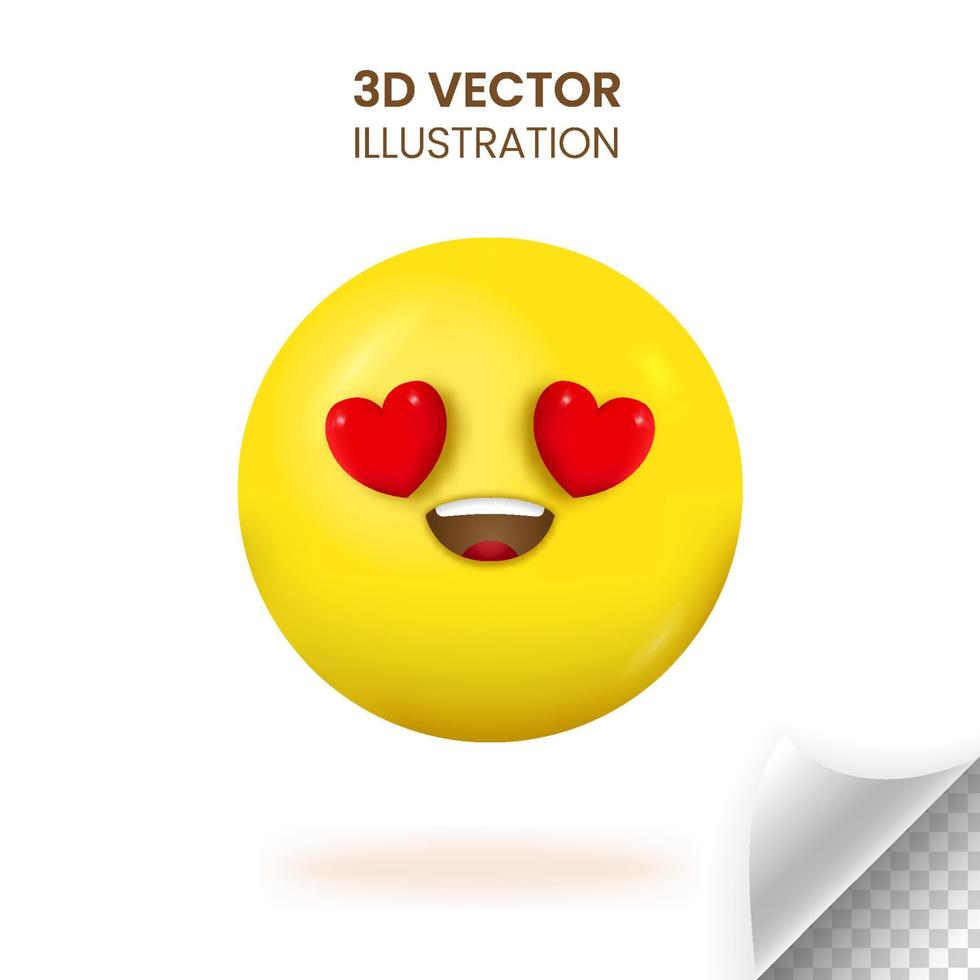 3D-emoji som ler med kärleksöga vektor