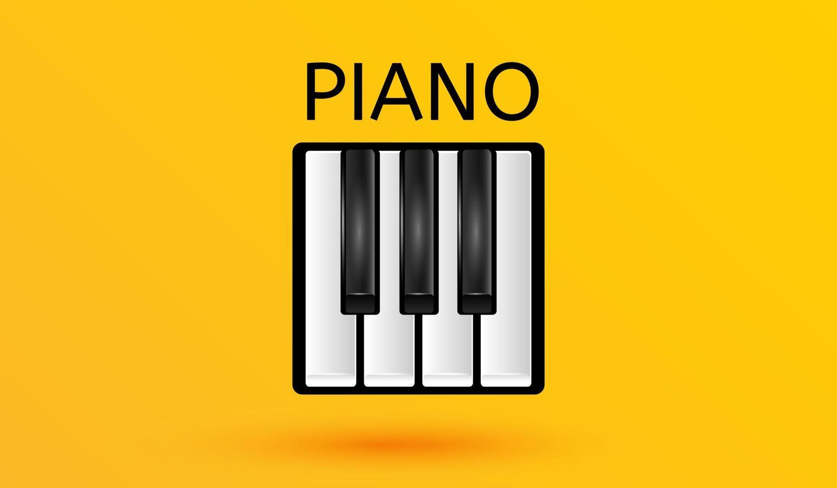 pianotangenter musikalisk ikon svart och vit tangentbord symbol isolerad på gul bakgrund 3d tecken vektor illustration stil