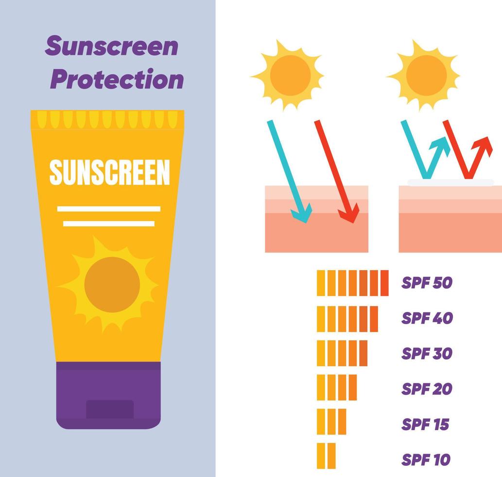 Vektor-Infografik von Sonnenschutz, Hautpflegekonzept, Sonnencreme, Sonnencreme. spf vektor