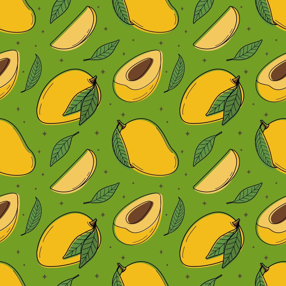 målad sömlös mango bakgrund, abstrakt upprepande mönster. mango mönster. för papper, omslag, tyg, hälsosam matbakgrund, presentförpackning, väggkonst, inredning. illustration av mat. vektor
