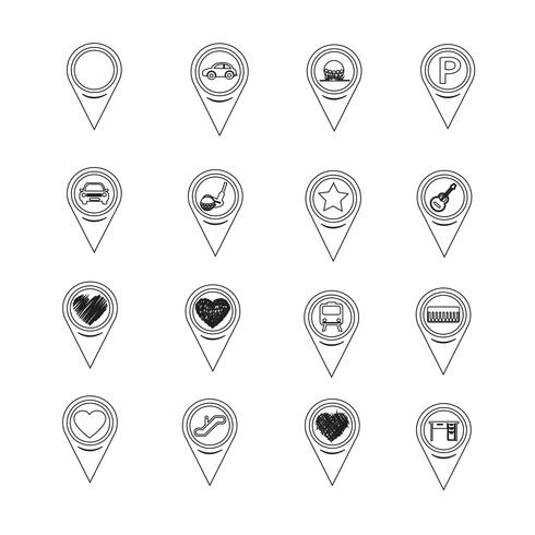 Set av Map Pointer-ikoner för webbplats och kommunikation vektor
