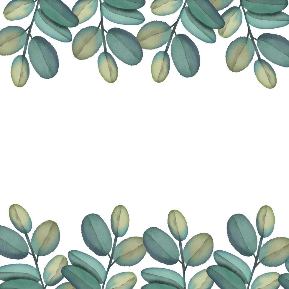 akvarell ram av gröna tropiska grenar. handmålad blommig kant med trädgrenar isolerad på vit bakgrund. vektor