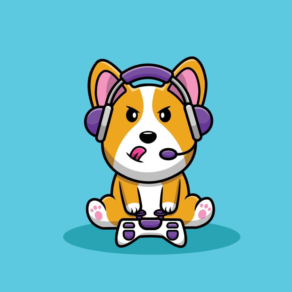 söt corgi hund gaming tecknad vektor ikon illustration. djur spel ikon koncept isolerade premium vektor. platt tecknad stil