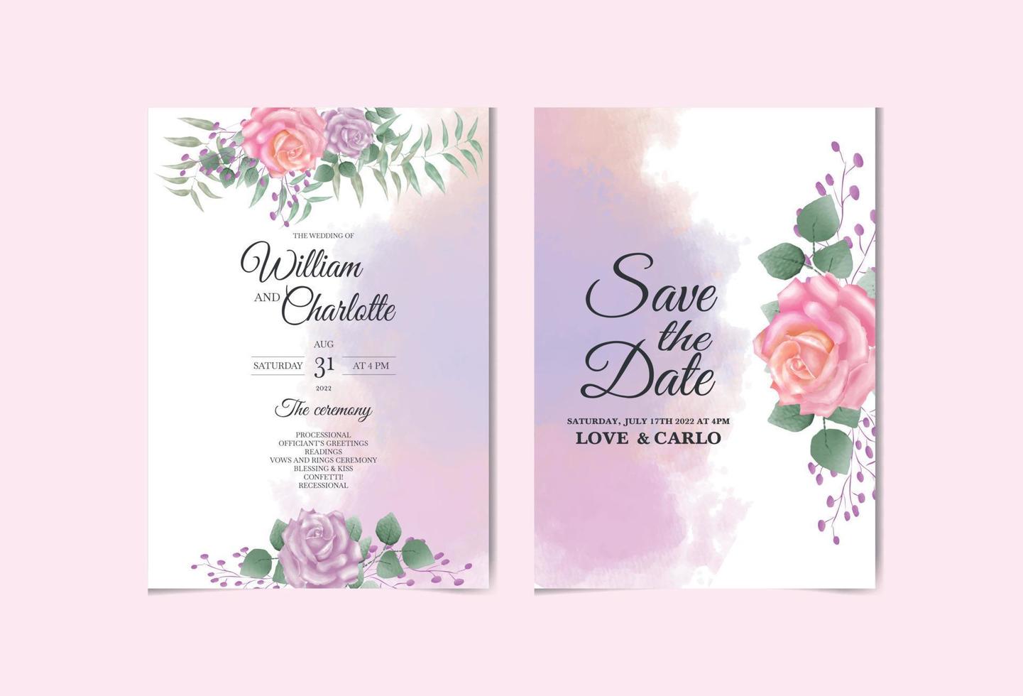 akvarell blommig bröllop inbjudningskort design vektor