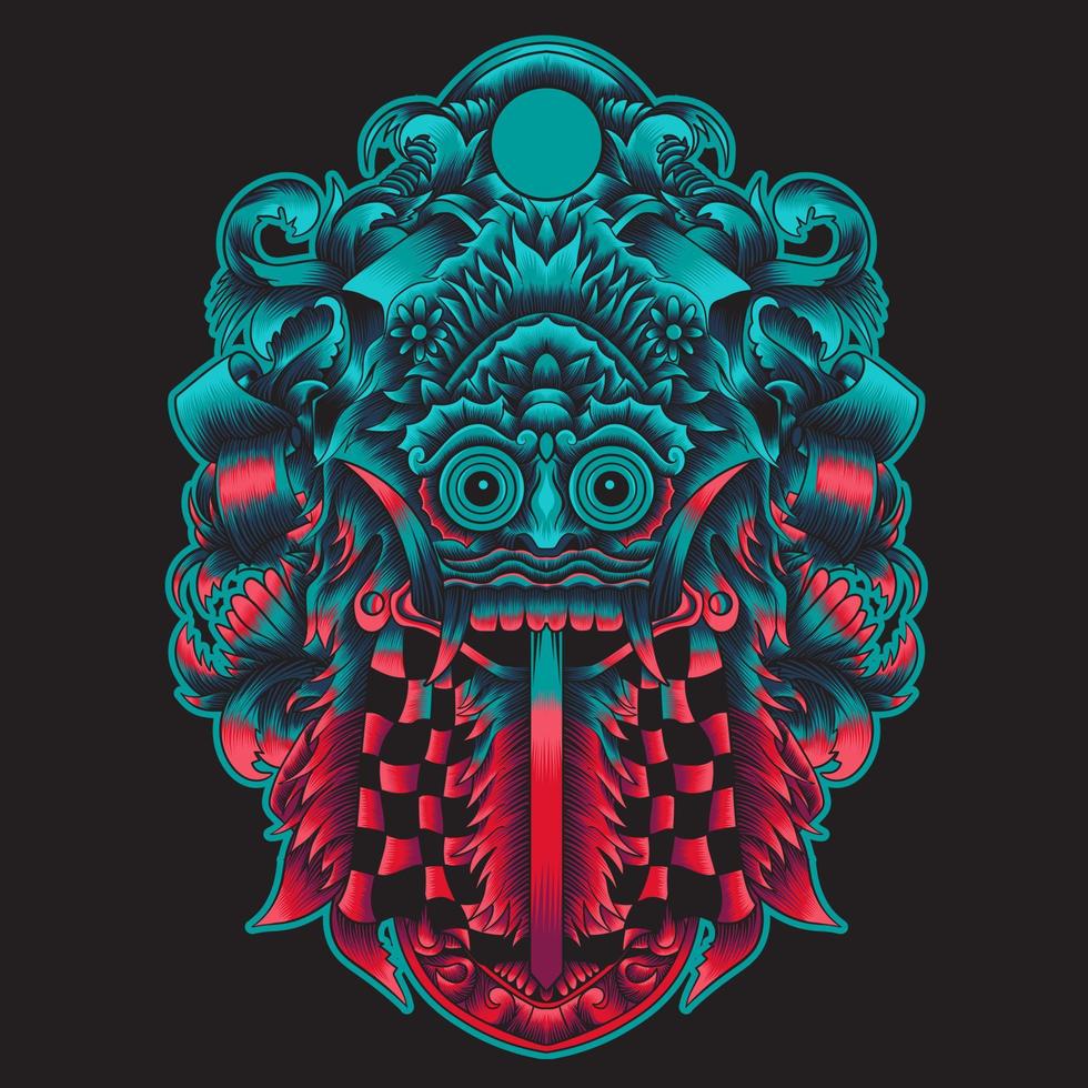 barong mask balinesische maske mit neonfarbe vektor