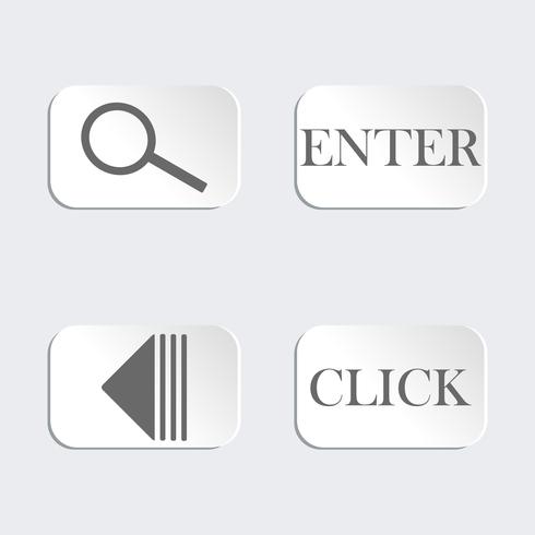 Set mit 4 Knöpfen. Lupe. Abspielen. Klicken. Eingeben. Design für Icons Website auf grauem Hintergrund vektor