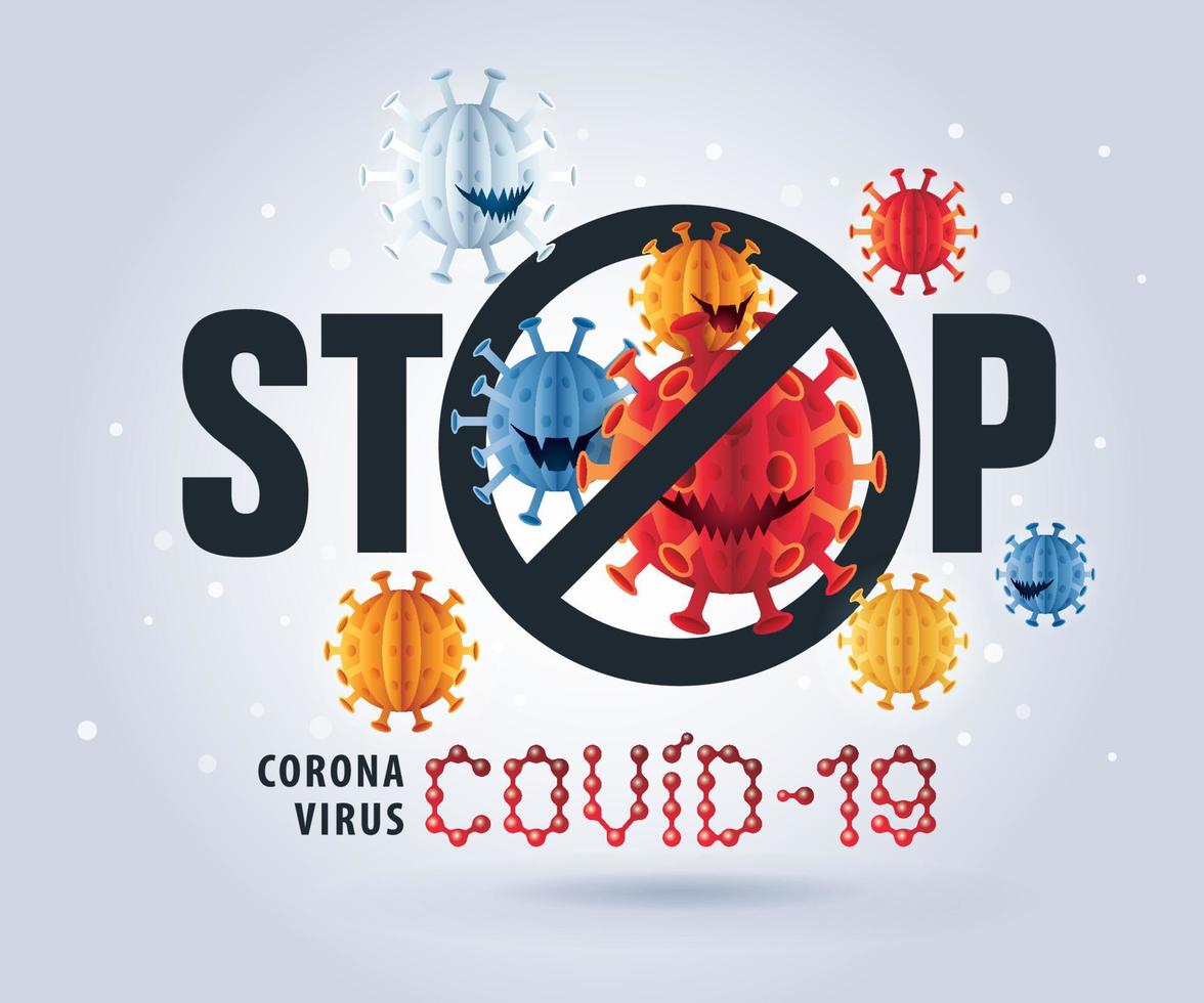 stoppen sie das präventionskonzept covid 19. abstrakter Stop-Coronavirus-Zeichenvektor, Zeichen Vorsicht Coronavirus. coronavirus covid 19 pandemieausbruch virusdesign. vektor