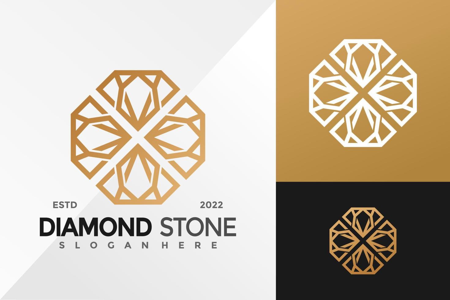 Luxus-Diamant-Stein-Schmuck-Logo-Design-Vektor-Illustrationsvorlage vektor