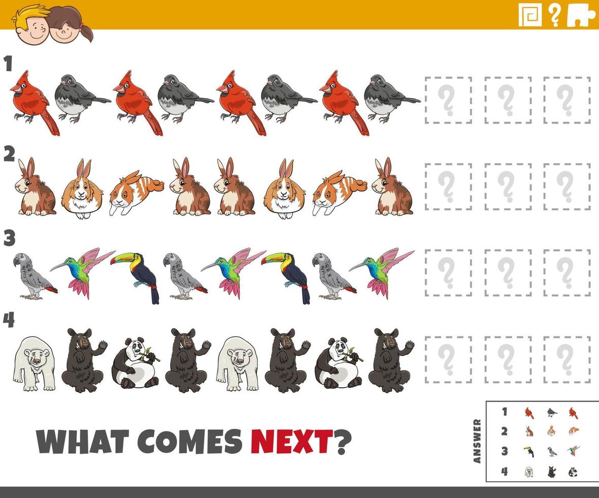 pedagogisk mönsteruppgift för barn med tecknade djur vektor