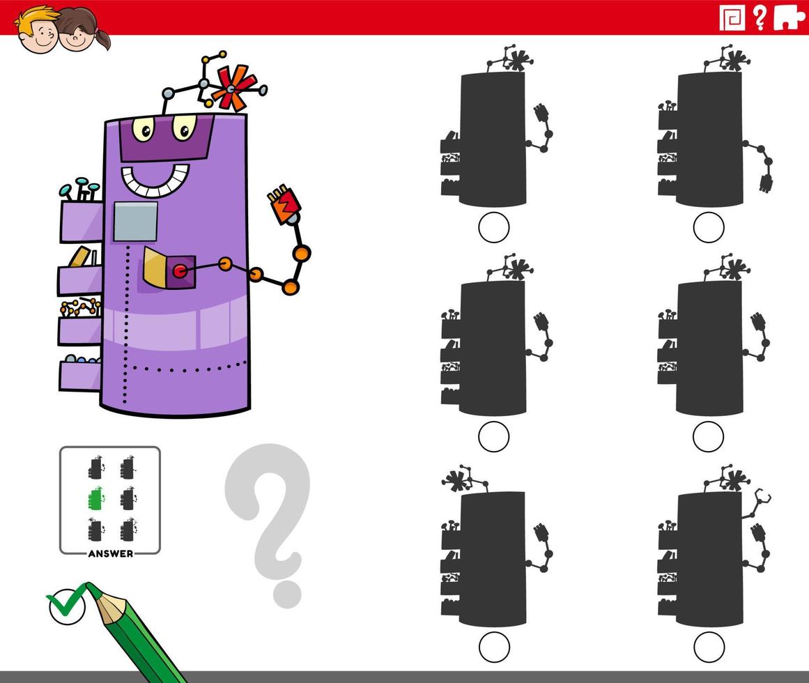 skuggspel för barn med tecknad robotfigur vektor