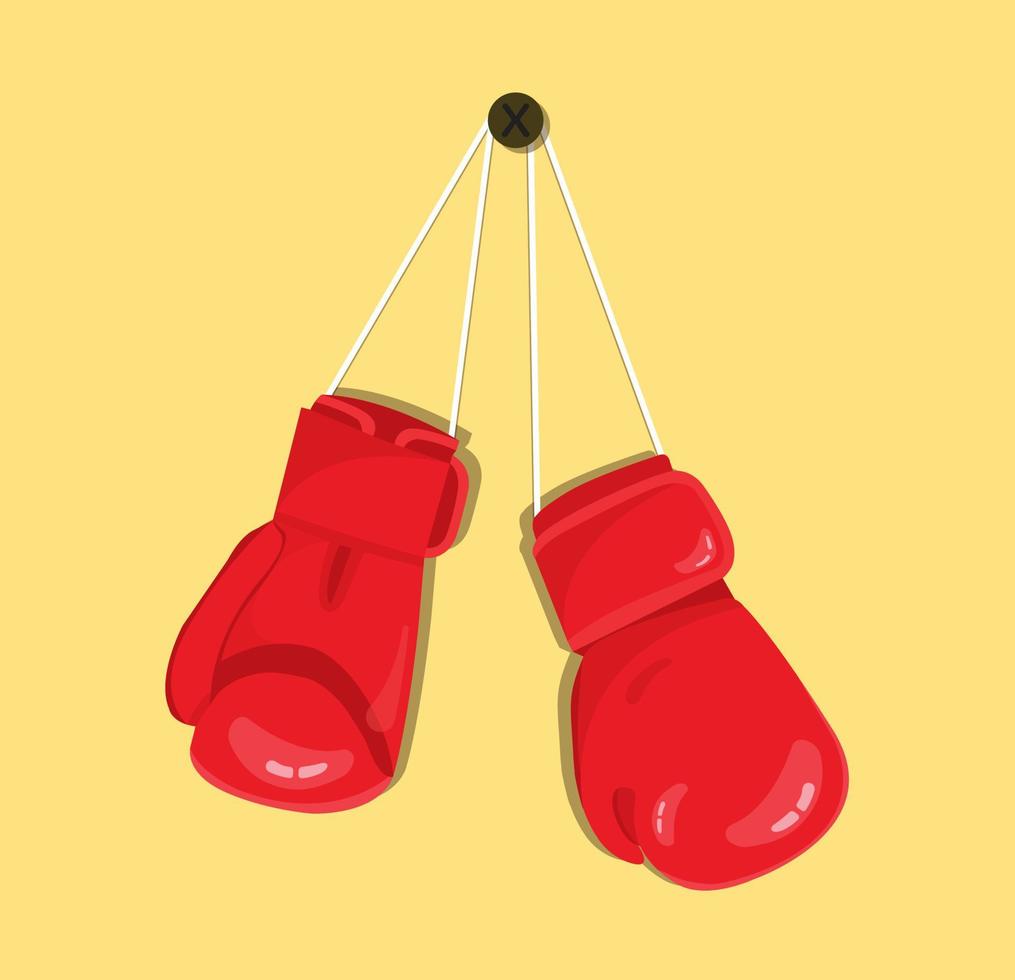 Rote Boxhandschuhe, die am Wandnagel hängen. moderne Buchdesign-Ikone. vektor