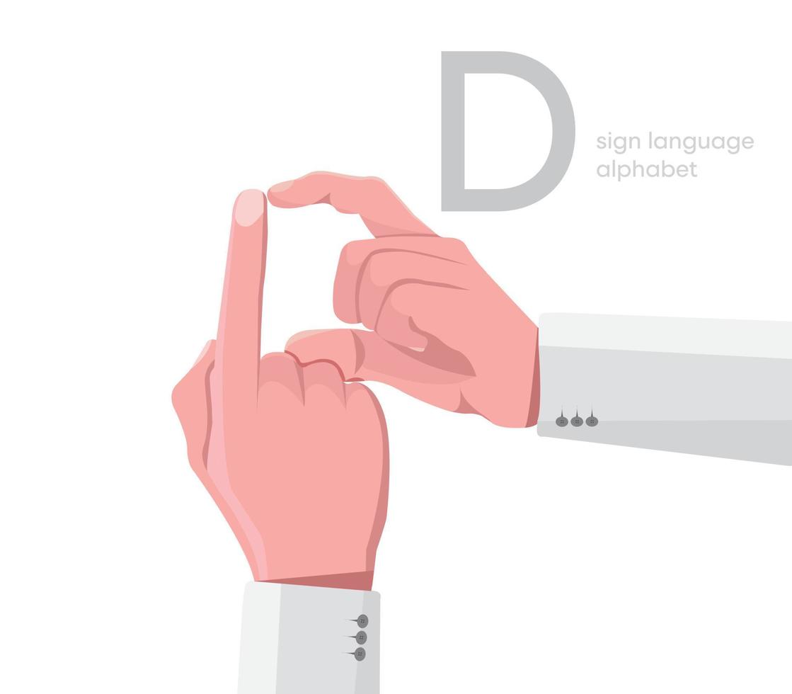 bokstaven 'd. universella och turkiska handikappade hand alfabetet bokstaven d. handikappad hand. hand tunga. lära sig alfabetet, icke-verbal dövstum kommunikation, vektor för uttrycksgester.