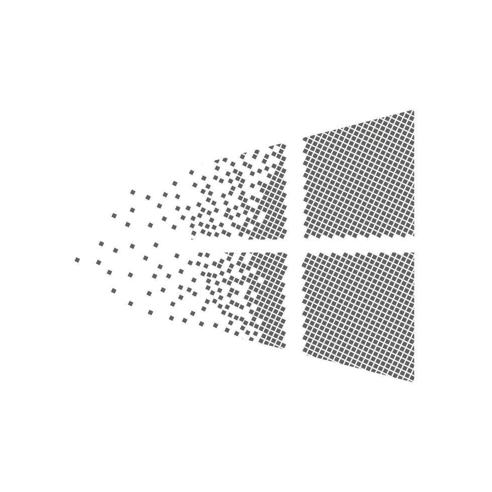 Anzeigefenstersymbol schnelle Pixelpunkte. Winkelbildschirm, Fenster- und Rahmenpixelkunst. aufgelöste und dispergierte bewegte Punktkunst. integrative Pixelbewegung. moderne Icon-Creative-Ports. vektor