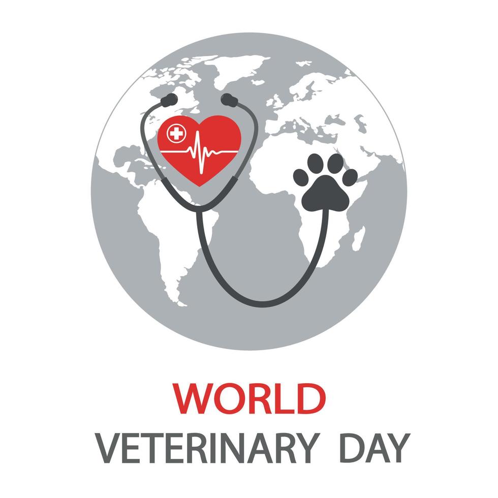 Veterinärlogo Hundeherz und Pfote auf dem Hintergrund der Welt vektor