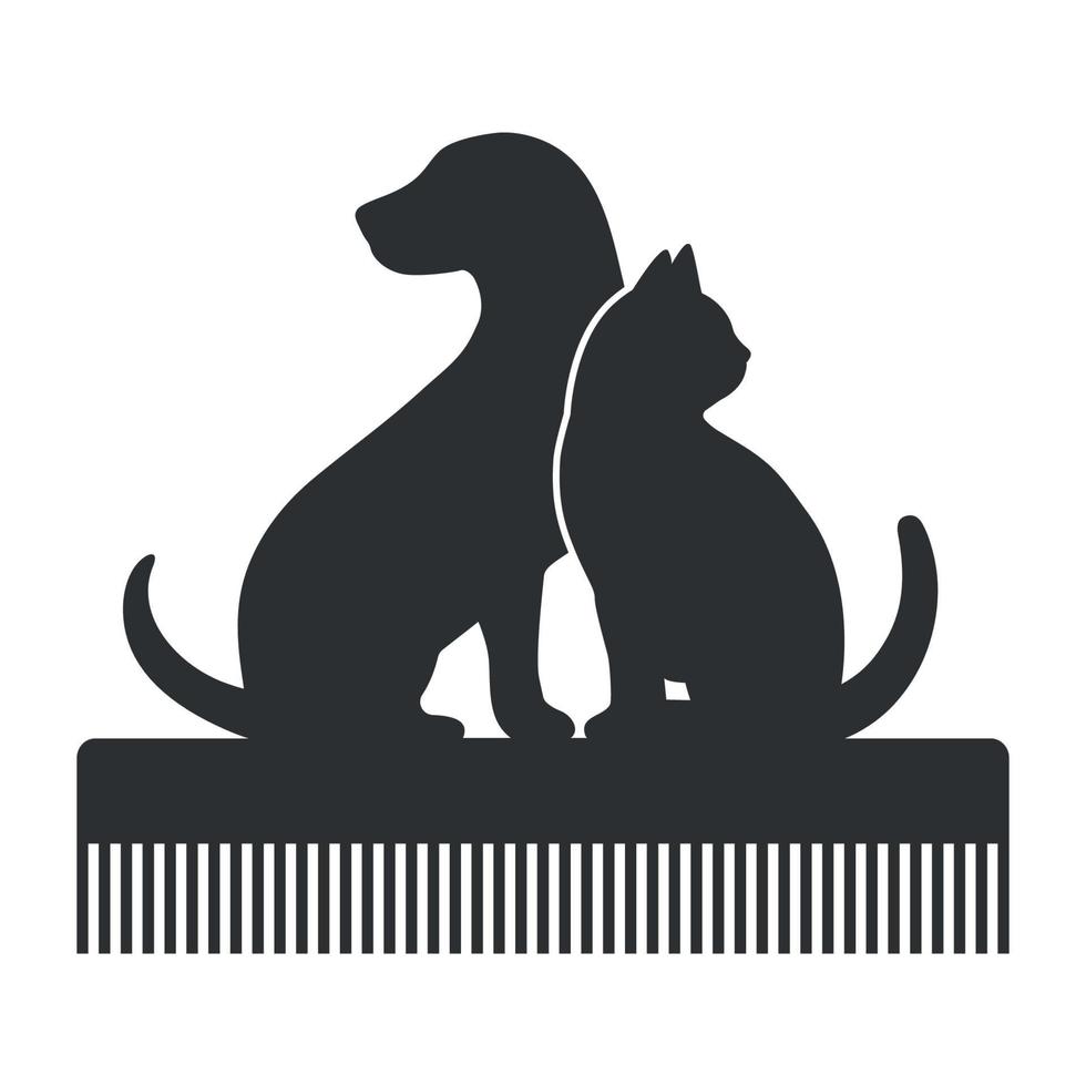 Haustierpflege. Silhouette eines Hundes und einer Katze auf einem Kamm. vektor
