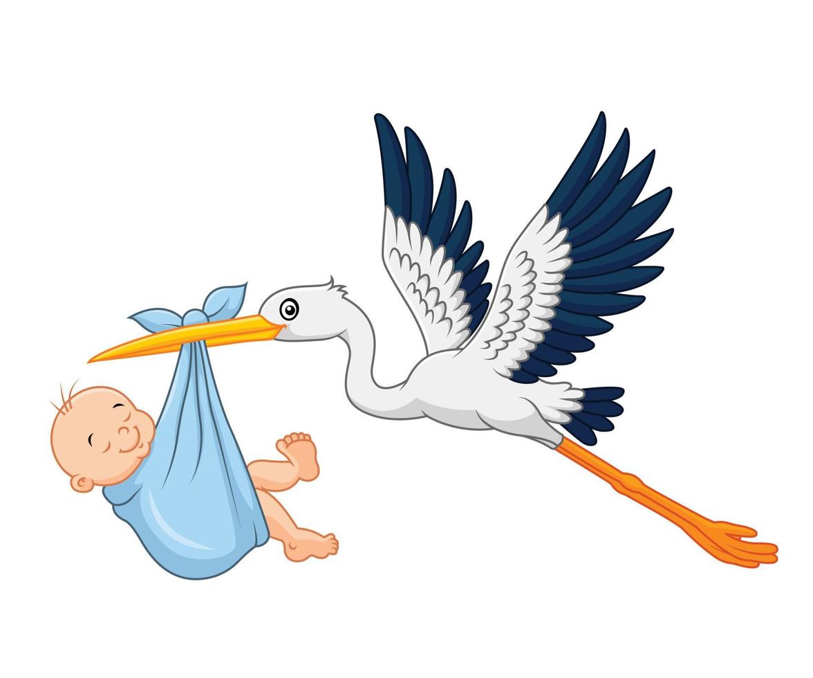 Cartoon-Storch mit Baby vektor