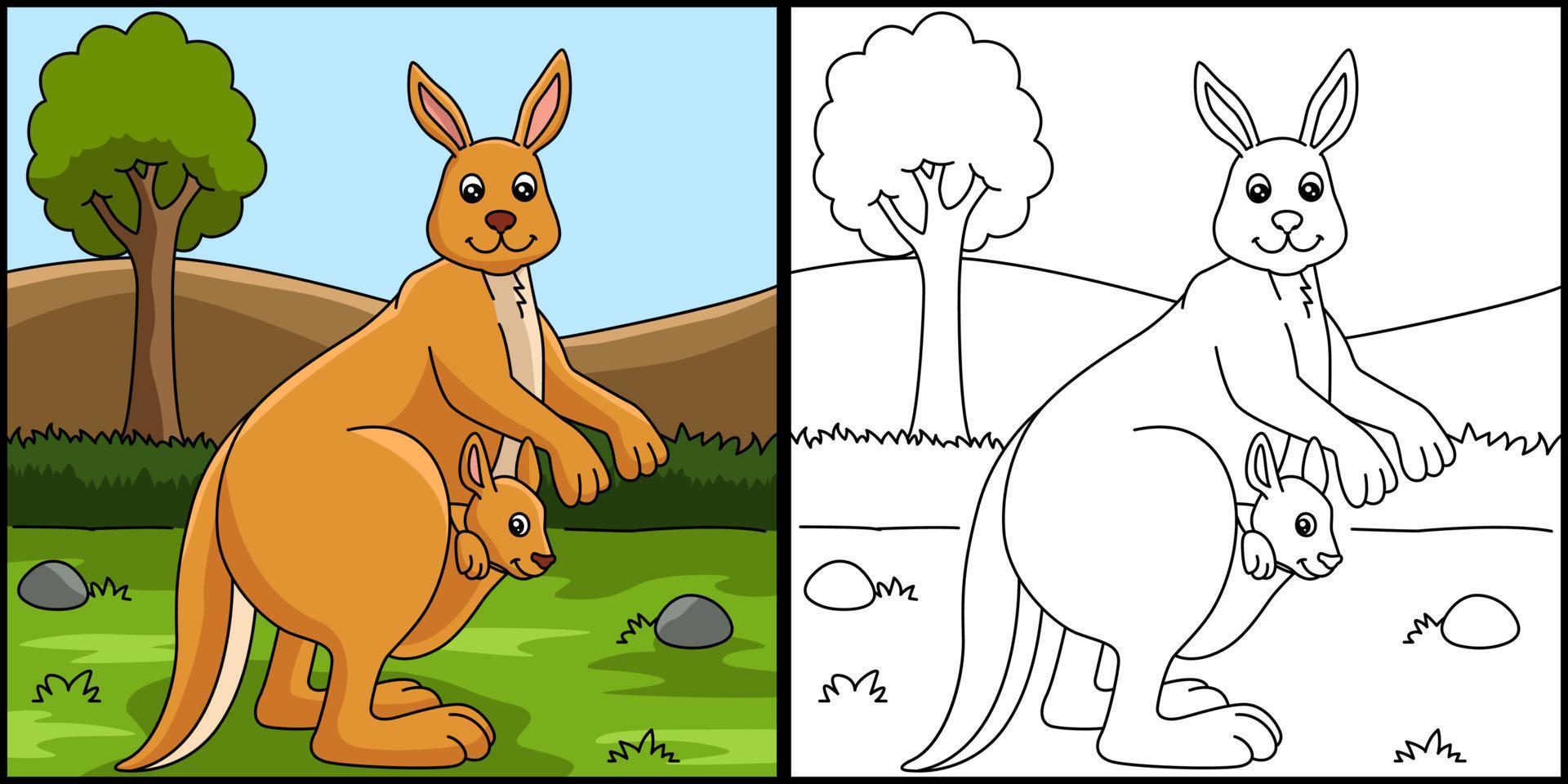 känguru målarbok färgad illustration vektor