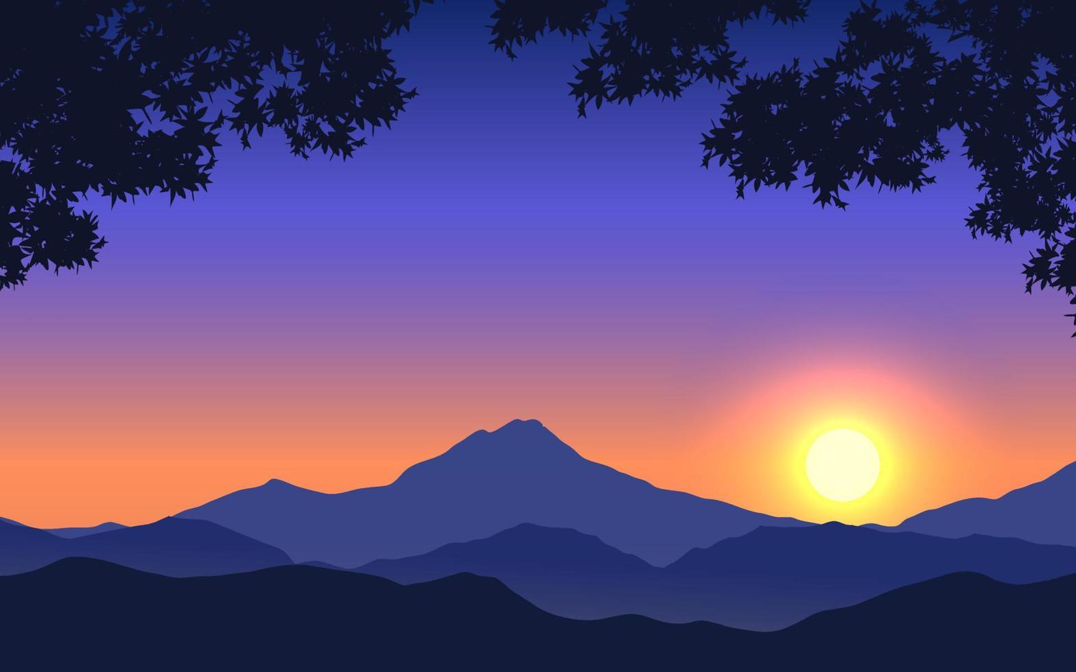 Gradientenhimmel des Sonnenuntergangs über dem Berg vektor
