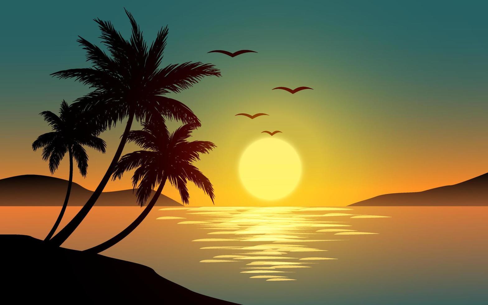 tropisk strand solnedgång horisont landskap vektor