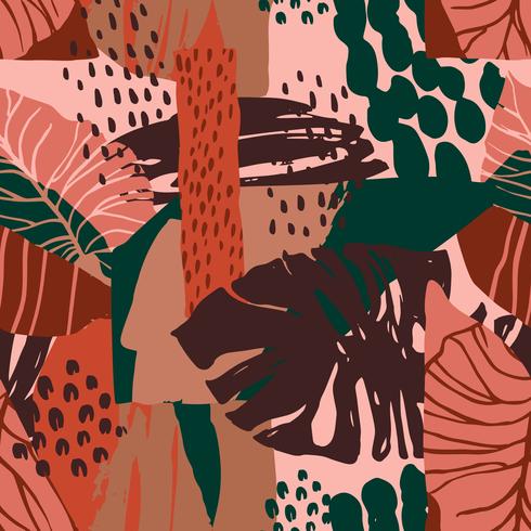 Abstraktes kreatives nahtloses Muster mit tropischen Anlagen und künstlerischem Hintergrund. vektor