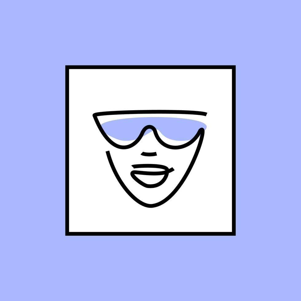 Sonnenbrillen-Logo. Sommer-Accessoire für den Augenschutz. Gesicht mit Brille - Silhouette aus dünnen Linien. Brille - sehr peri-Vektorsymbol vektor