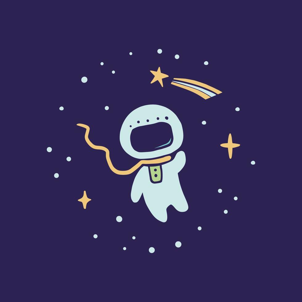 flyger till rymden söt tecknad astronaut. vektor