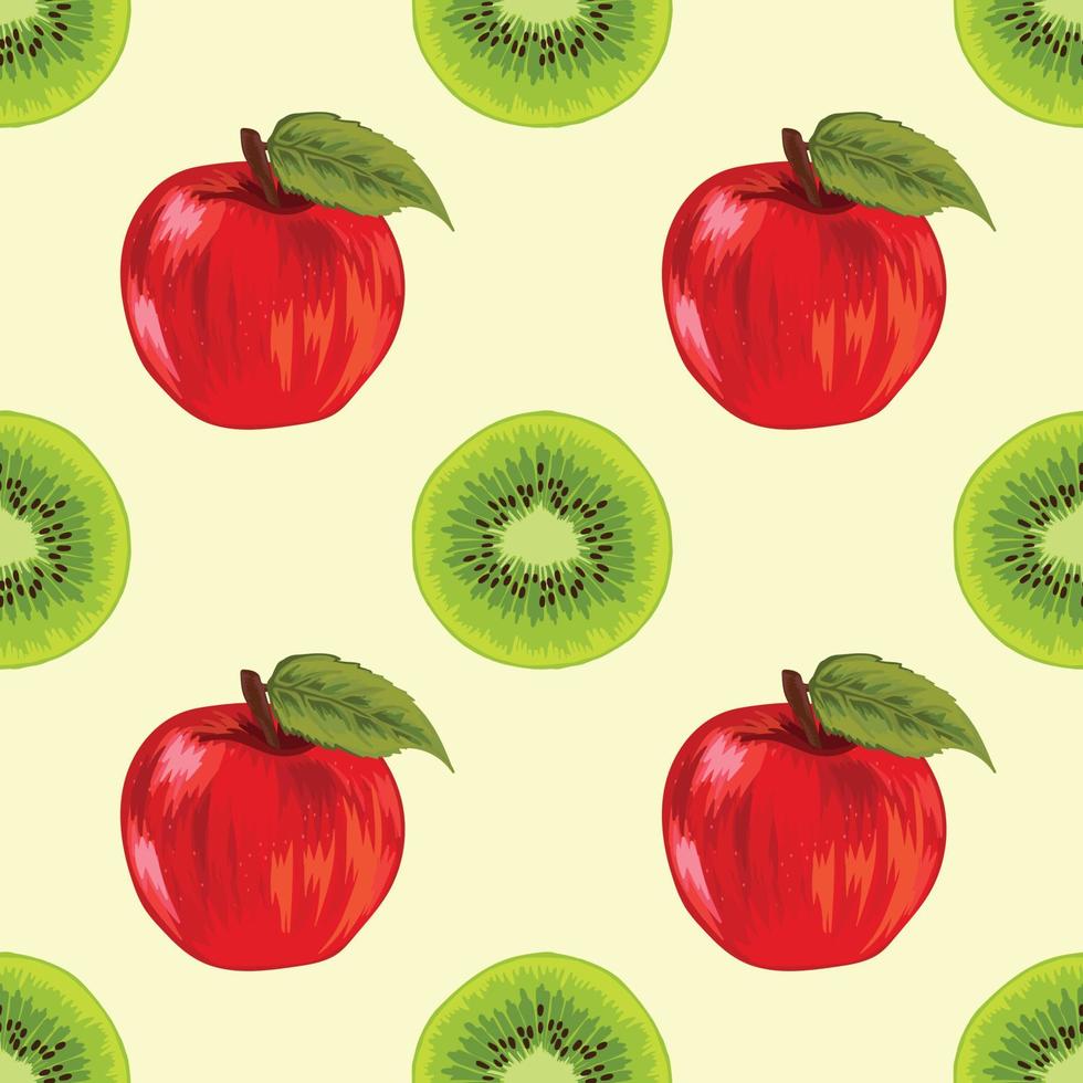äpple och kiwi hand dra frukt sömlös vektor