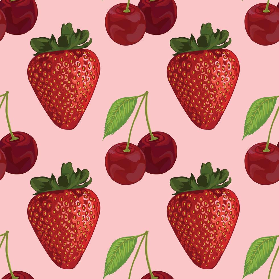 hand rita jordgubbar och körsbär sömlösa mönster vektor