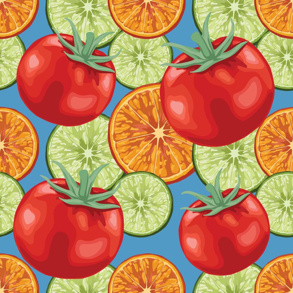 Musterdesignvektor der roten Tomate und der Früchte nahtloser vektor